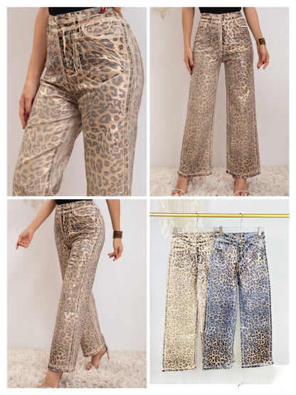 JEANS IN METALLIC LEOPARD