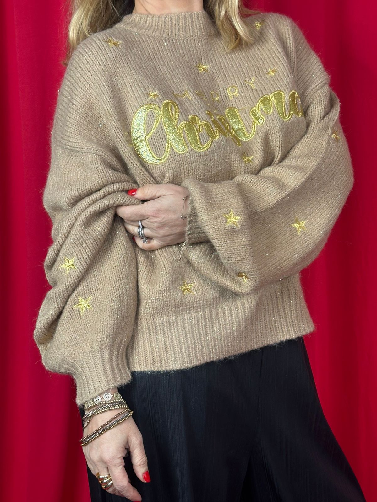 SWEATER MERRY CHRISTMAS GOLD STARS