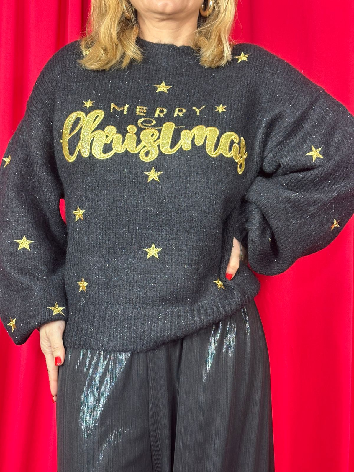 SWEATER MERRY CHRISTMAS GOLD STARS